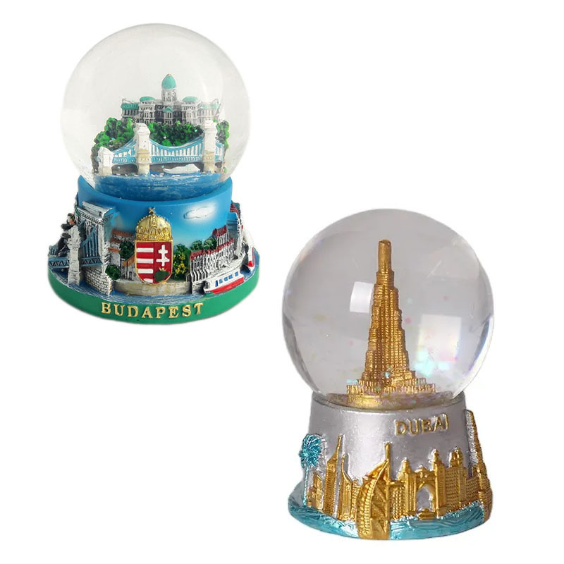 Cheap Custom Dubai UAE Budapest water globe Resin Gift Souvenir manufacturer City tourist Mini Crystal Snow Globe