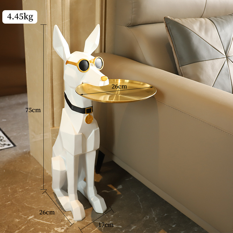 custom Creative Large Doberman Sculpture Resin Dog Tray Resin Modern Floor-Standing Dog Tray Indoor Decor Trays For Living Room