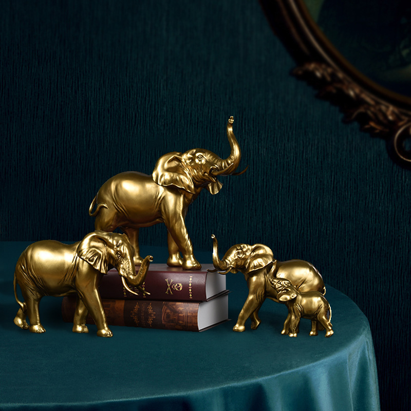 Elephant Decorative Sculpture Housewarming Golden Resin Elephant Statues Home Office Decor Wealth Lucky Elephant Figurines