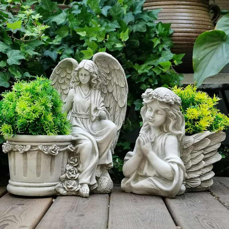 balcony Garden Memorial Potted Angel Bust Garden Statue Planter with Hands Clasped for Patio Lawn Yard Art Cemetery Grave decor