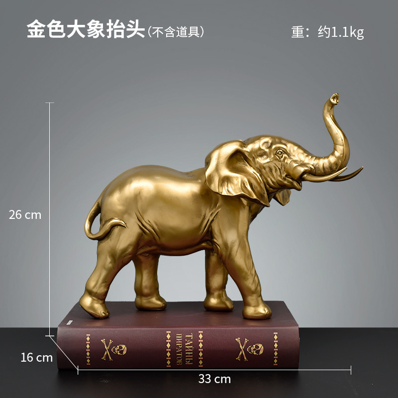 Elephant Decorative Sculpture Housewarming Golden Resin Elephant Statues Home Office Decor Wealth Lucky Elephant Figurines