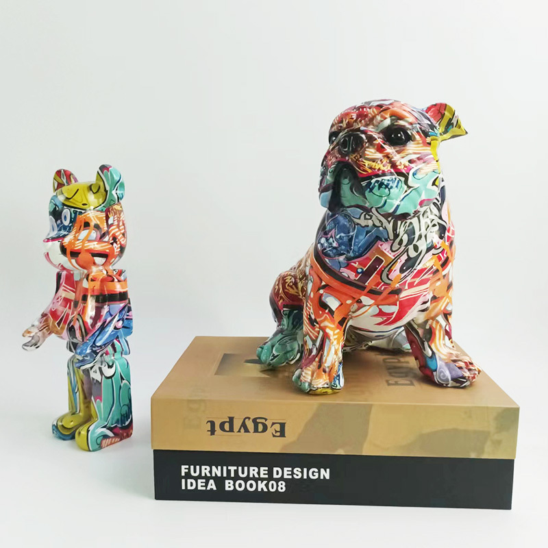 Custom bulldog sculpture Hot Sale Creative Trendy Colorful Dog Ornaments Cute Resin French Bulldog Statue For Home Decoration