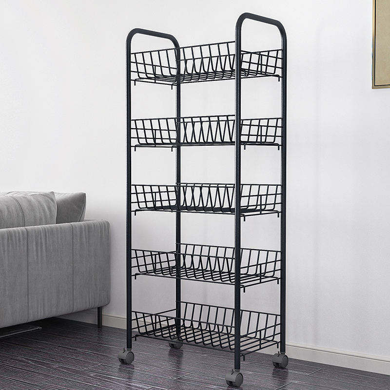 Multifunctional Kitchen Black Shelf Bathroom Narrow Rolling Storage Rack Living Room Metal Wrought Iron Shelf