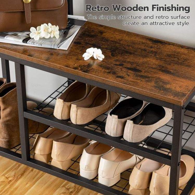 Wholesale 6 Storage Pocket 9 Removable Hooks Shoe Bench Hall Tree Entryway Storage Bench Storage Shelf Organizer Coat Rack