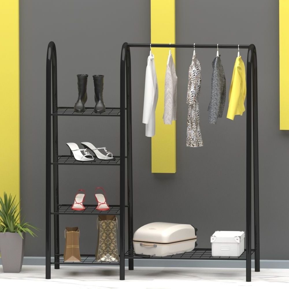 wholesales Indoor clothes shop simple metal hanger shoe bag storage rack children's iron coat rack coat stand perchero