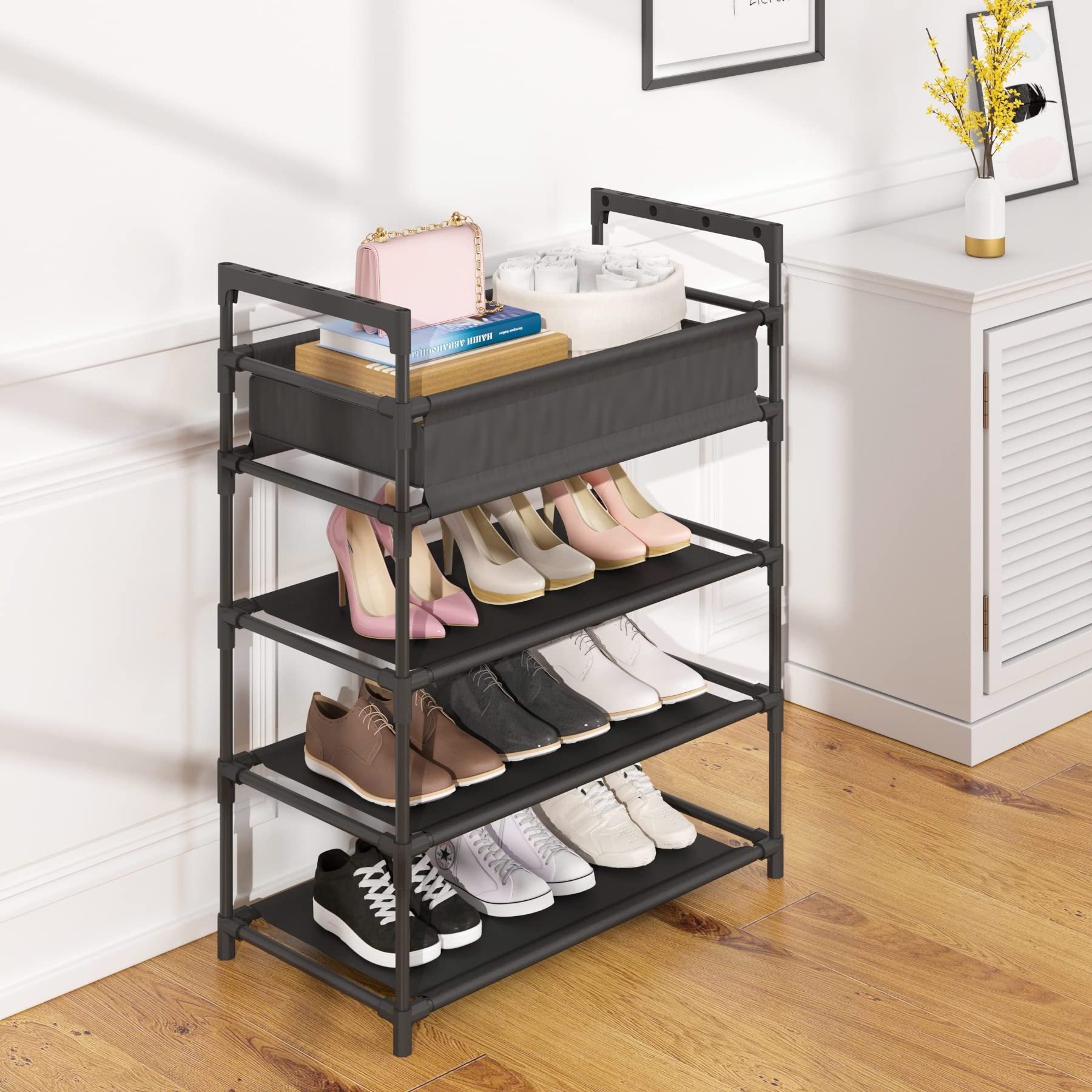 Wholesales Non-Woven Fabric Entryway Shoe Shelf Storage Organizer 6-Tier Stackable Freestanding Shoe Rack