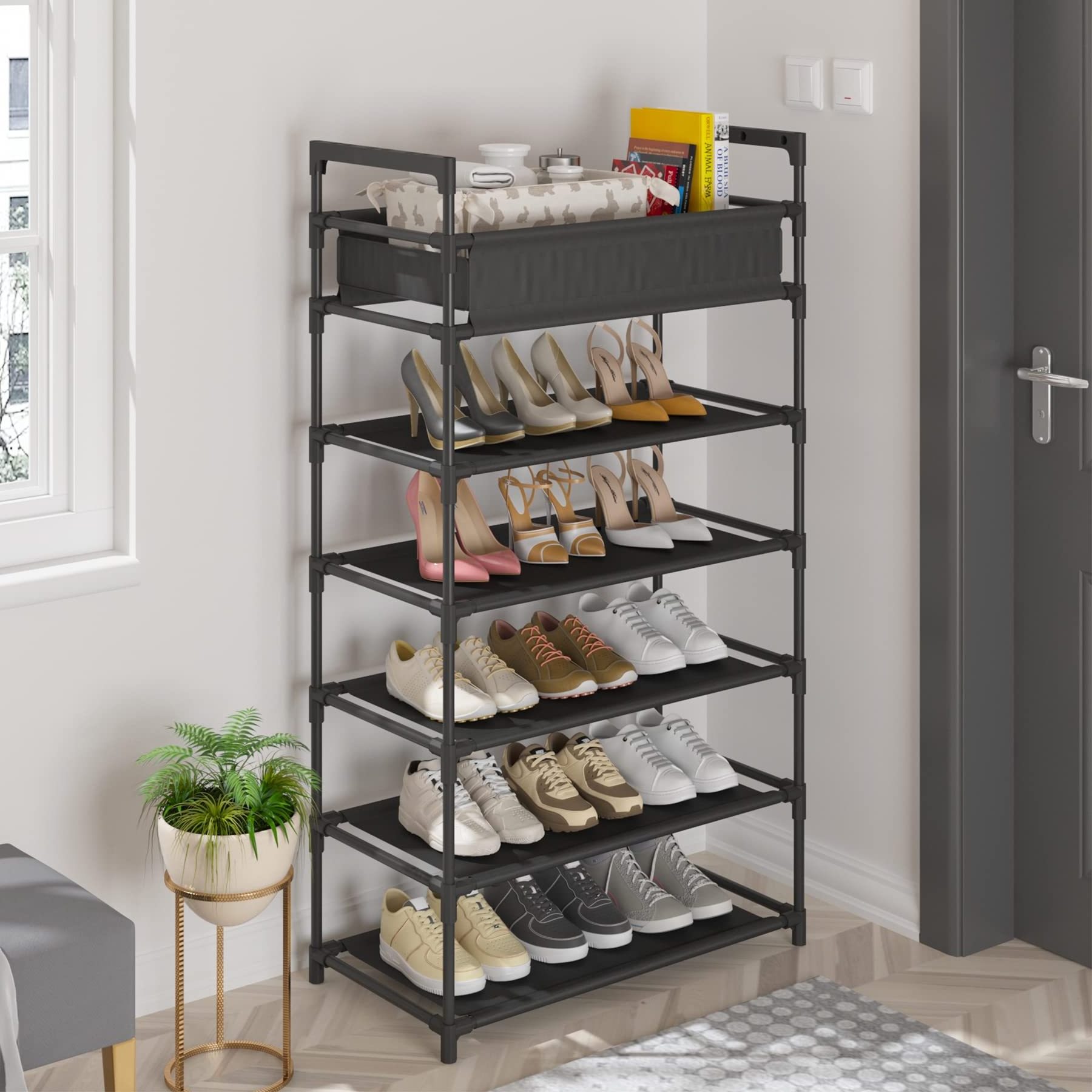 Wholesales Non-Woven Fabric Entryway Shoe Shelf Storage Organizer 6-Tier Stackable Freestanding Shoe Rack