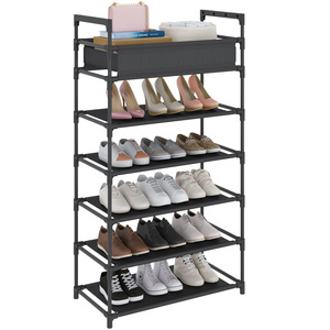 Wholesales Non-Woven Fabric Entryway Shoe Shelf Storage Organizer 6-Tier Stackable Freestanding Shoe Rack