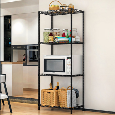 Garage Kitchen Black Wire Shelving Shelf Rack 4 Tier Heavy-Duty Adjustable Wire Shelving Storage Unit Metal Storage Rack