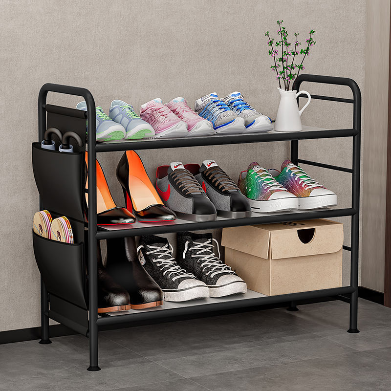 Wholesales Customized 4-layer black metal shoe rack organizer portable shoe storage rack shoe stand cabinet for entryways