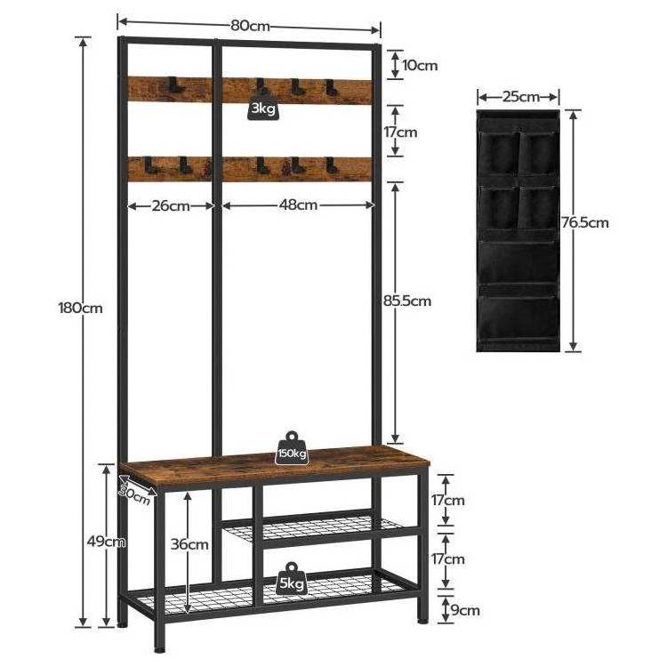 Wholesale 6 Storage Pocket 9 Removable Hooks Shoe Bench Hall Tree Entryway Storage Bench Storage Shelf Organizer Coat Rack