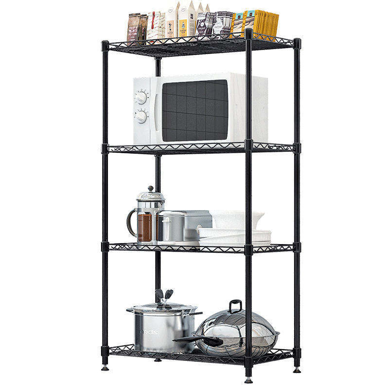 Kitchen 4-Tier Black Storage Rack Microwave Rack Small Stacking Rack Living Room Bathroom Iron Organizer Shelf