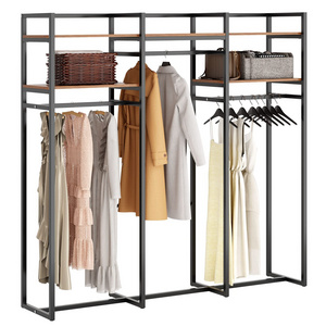 Wholesales 2 Tiers Shelves 3 Rod Clothes Rack FreeStanding Rack Organizer Storage For Hanging Clothes And Storage Garment Racks