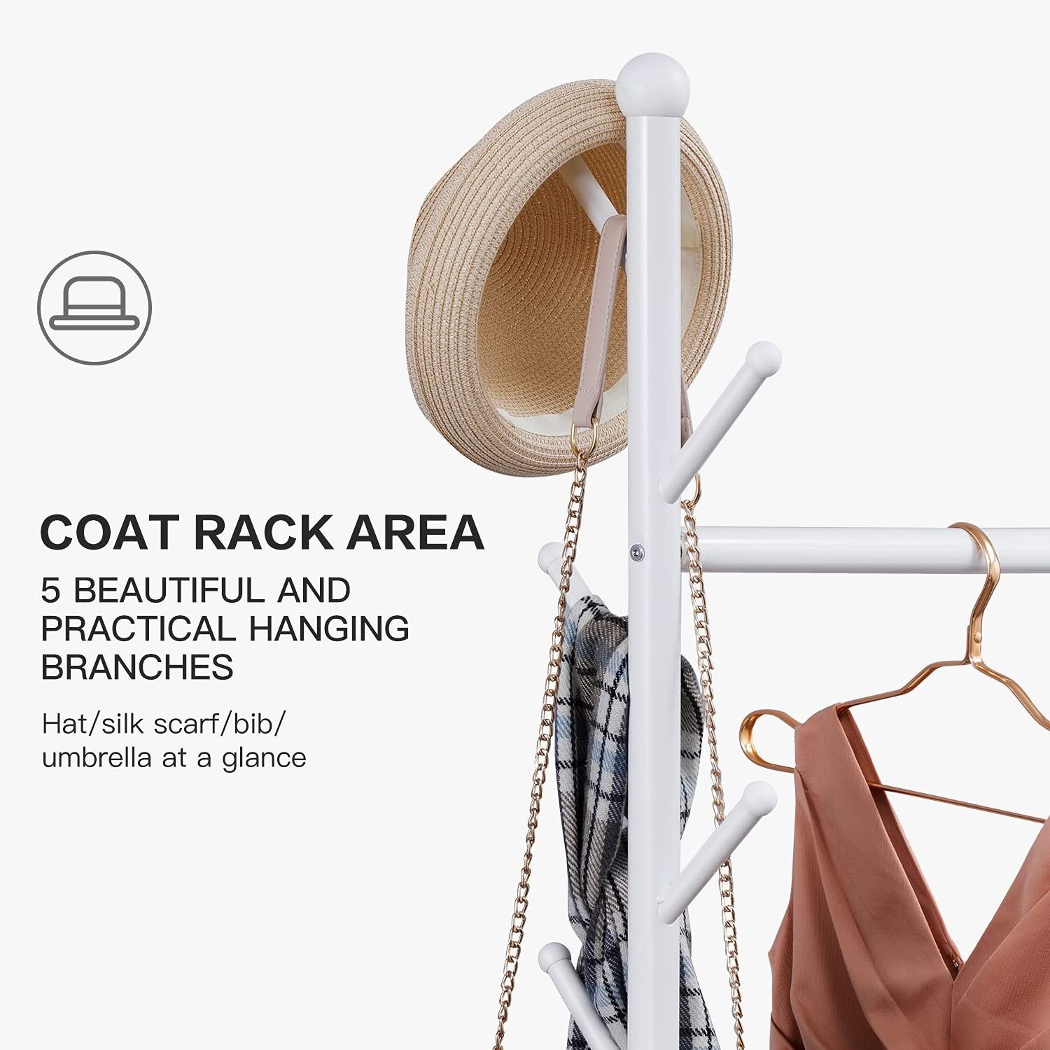 Heavy Duty Metal Clothes Rack 5 Hooks Double Rods Wooden Clothes Hanger Multifunctional Clothes Stand Rack