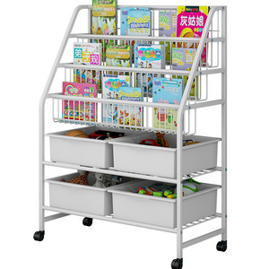 Modern Children's Bookcase Toy Storage Rack Trolley Rack Removable Magazine Rack Book Shelf with Wheels