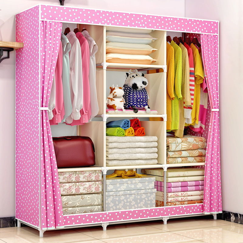 Home portable easy assembly foldable fabric wardrobe closet movable wardrobe