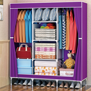 armoire storage organizer with curtain doors 4 cubes+2 hanging sections large space combination wardrobe standing closet