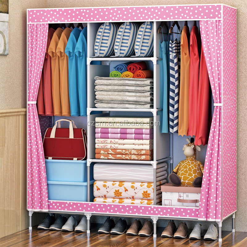 armoire storage organizer with curtain doors 4 cubes+2 hanging sections large space combination wardrobe standing closet