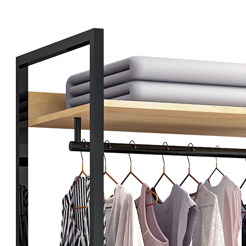 Customized bedroom metal standing clothes hanger entryway wooden coat rack with shoe rack