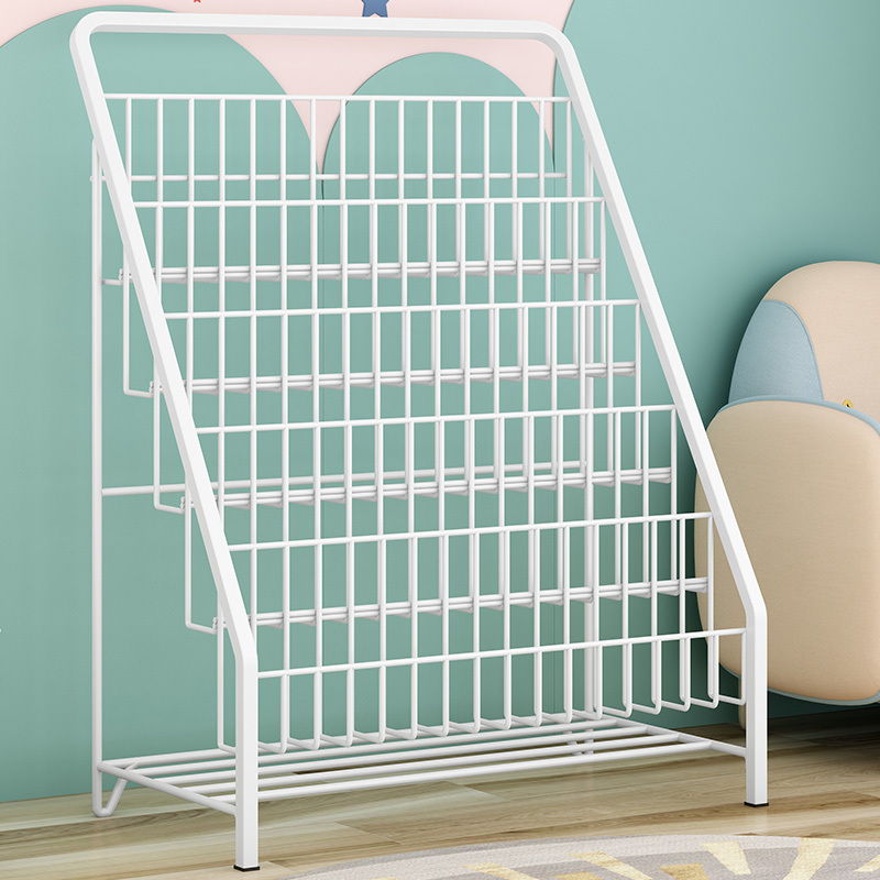 Custom metal 5 tier storage rack iron wire storage rack children's magazine book storage shelf bookcase