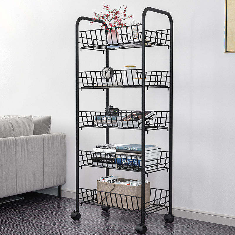 Multifunctional Kitchen Black Shelf Bathroom Narrow Rolling Storage Rack Living Room Metal Wrought Iron Shelf