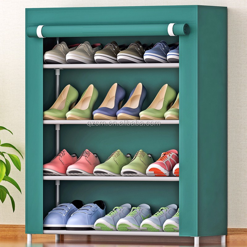 Dustproof Covered Closet Storage 4-tier Shoe Racks  Assembly Shoe Rack Fabric Shoe Organizer Cabinet