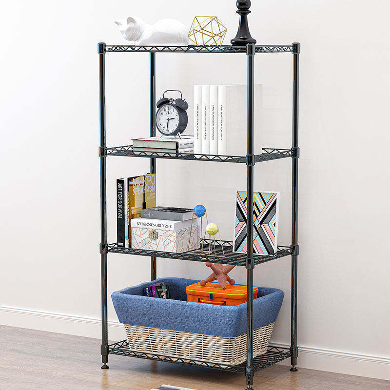 Kitchen 4-Tier Black Storage Rack Microwave Rack Small Stacking Rack Living Room Bathroom Iron Organizer Shelf