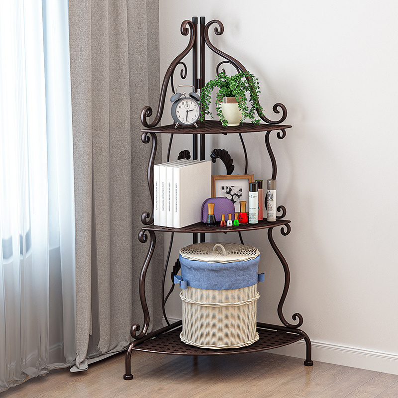 SuoErNuo 3 Tier Foldable Metal Shelf Bathroom Living Room Kitchen Corner Storage Rack