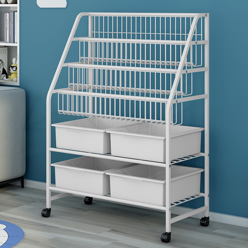 Modern Children's Bookcase Toy Storage Rack Trolley Rack Removable Magazine Rack Book Shelf with Wheels