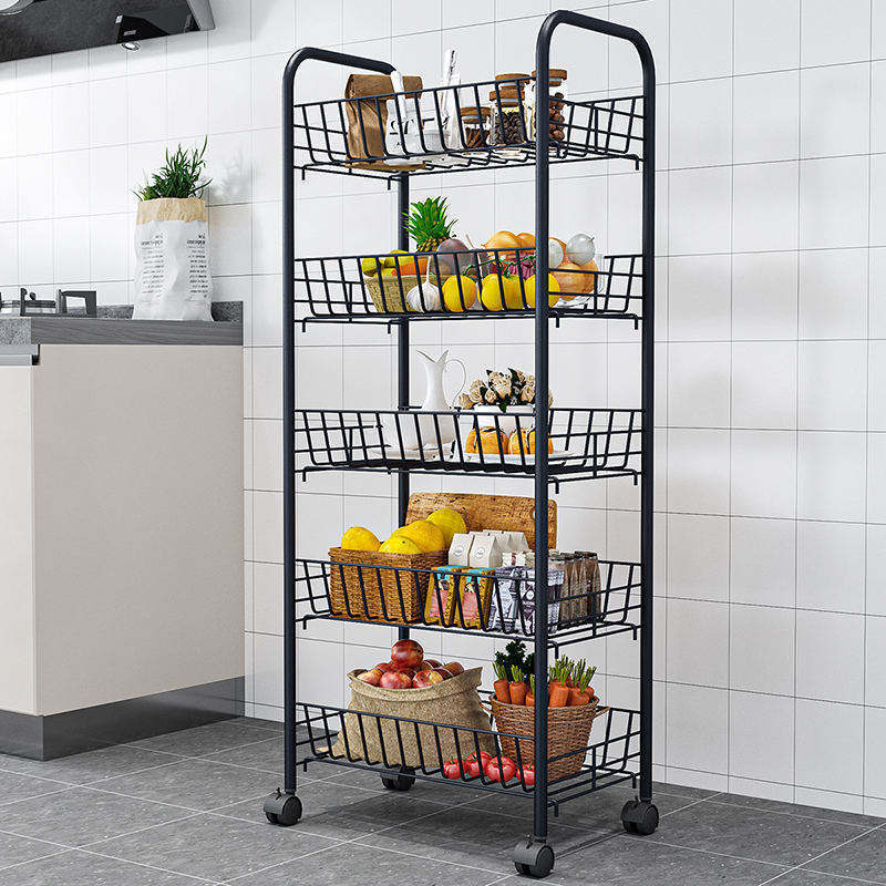 Multifunctional Kitchen Black Shelf Bathroom Narrow Rolling Storage Rack Living Room Metal Wrought Iron Shelf