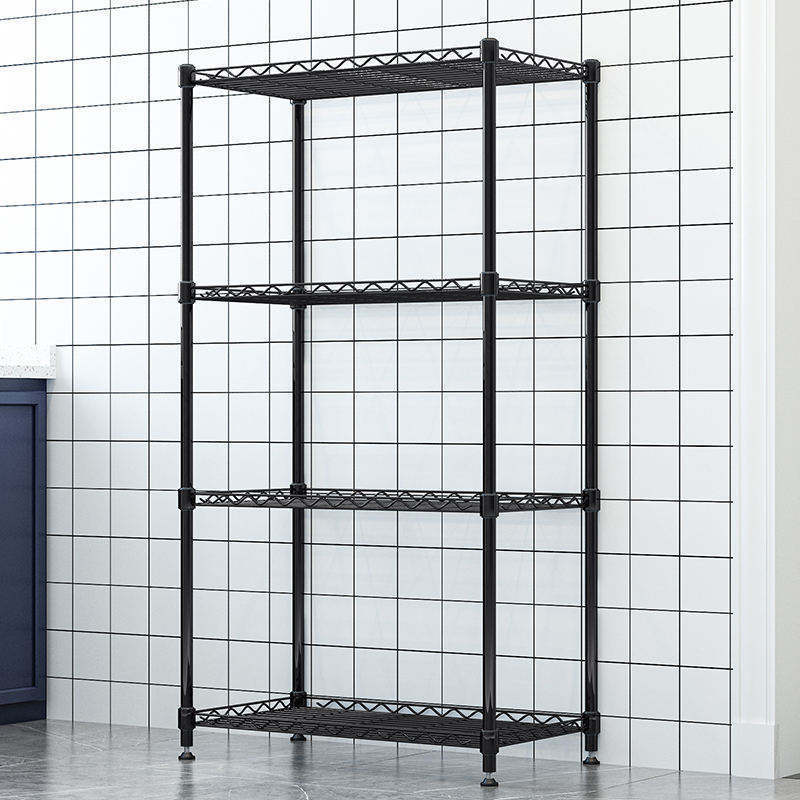 Kitchen 4-Tier Black Storage Rack Microwave Rack Small Stacking Rack Living Room Bathroom Iron Organizer Shelf