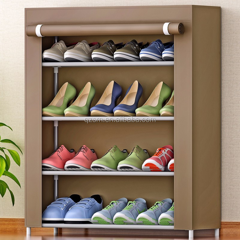 Dustproof Covered Closet Storage 4-tier Shoe Racks  Assembly Shoe Rack Fabric Shoe Organizer Cabinet