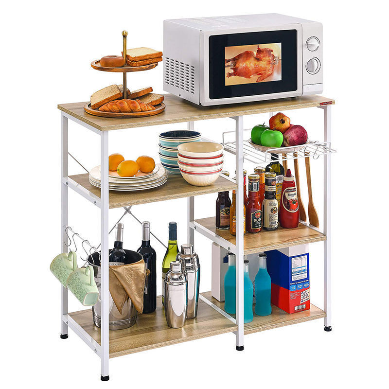 new arrivals metal frame 4-layer push-pull storage basket wooden shelf bakers rack dish storage rack