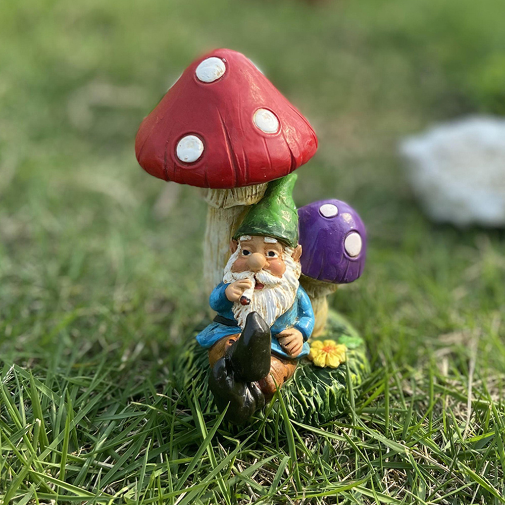 best selling resin garden statue dwarf ornaments resin craft gnome with mushroom for outdoor or house decoration