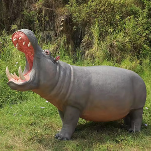 customized theme park decoration fiberglass animal large hippo sculpture resin craft fiberglass elephant giraffe statue for sale