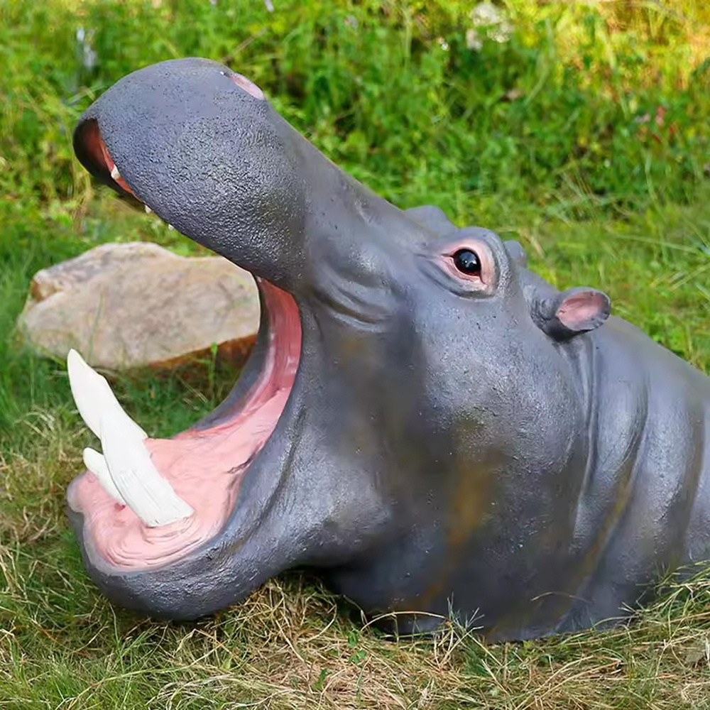 customized theme park decoration fiberglass animal large hippo sculpture resin craft fiberglass elephant giraffe statue for sale