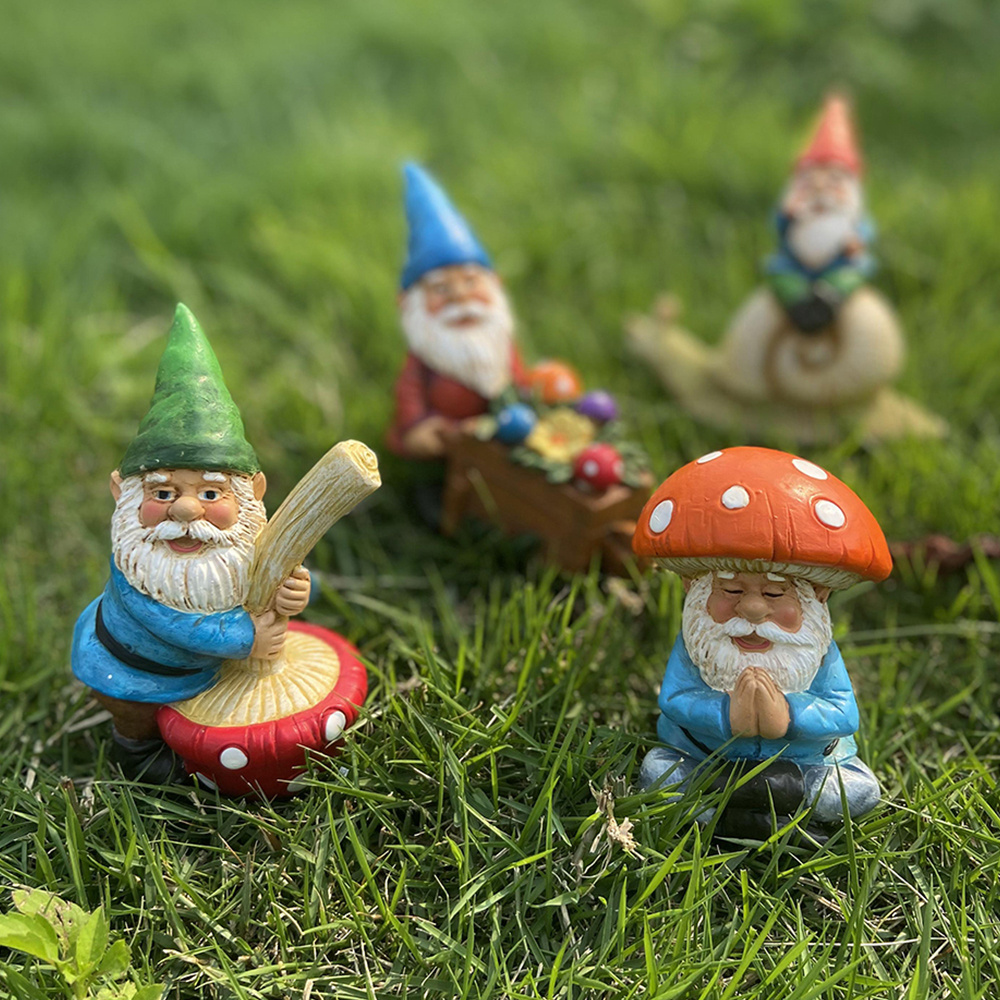 best selling resin garden statue dwarf ornaments resin craft gnome with mushroom for outdoor or house decoration