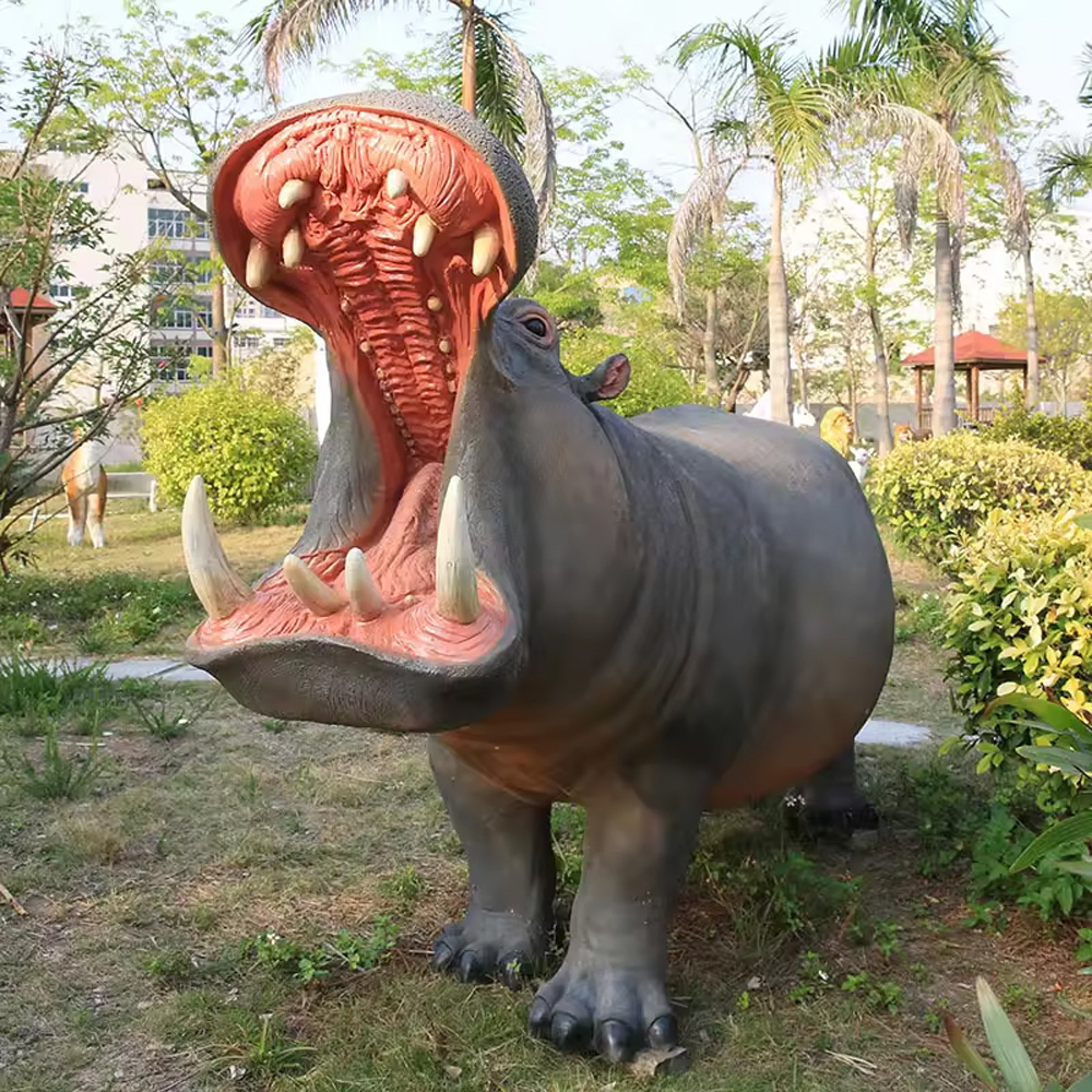 customized theme park decoration fiberglass animal large hippo sculpture resin craft fiberglass elephant giraffe statue for sale