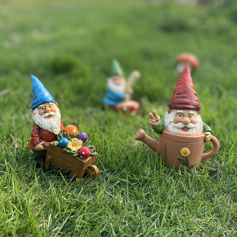 best selling resin garden statue dwarf ornaments resin craft gnome with mushroom for outdoor or house decoration