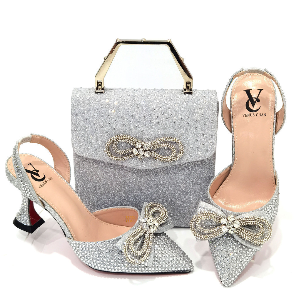 Women's Party High Heels Paired with Handbag Show Pointed Single Shoes Italian Style matching women's shoes and bag set