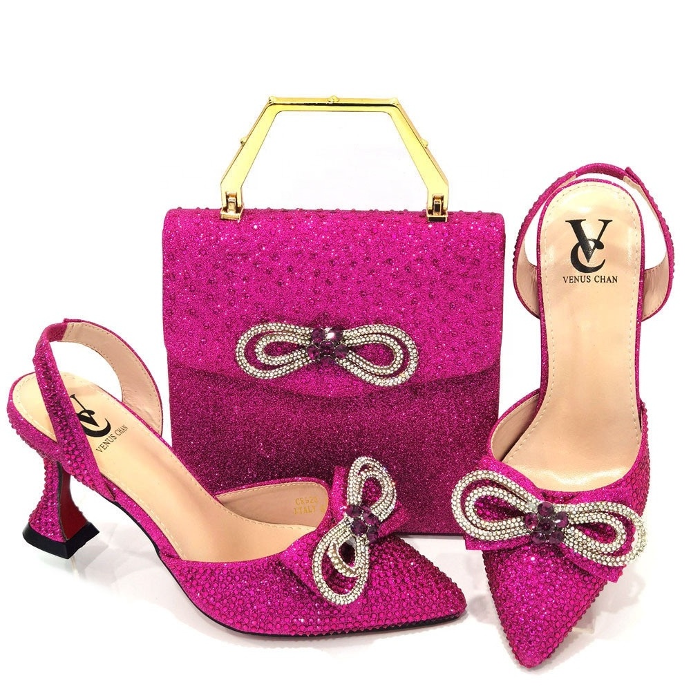 Women's Party High Heels Paired with Handbag Show Pointed Single Shoes Italian Style matching women's shoes and bag set