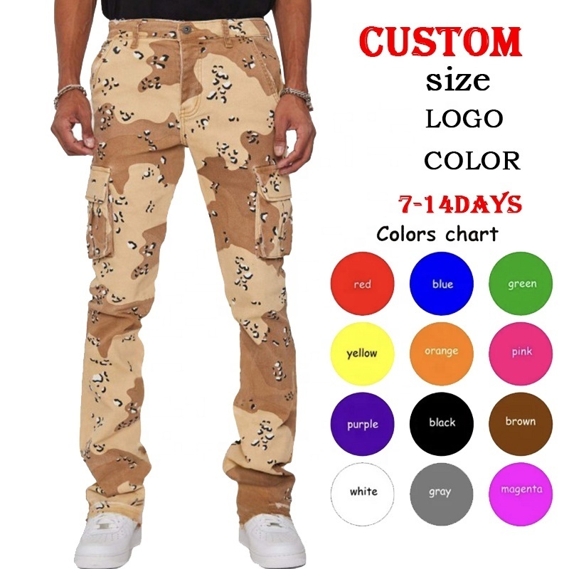 Custom LOGO High Quality Plus Size Men's Pants Cargo All Over Print Wholesale Street Wear Stacked Jogger Baggy stacked pants