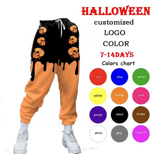 Custom LOGO High Quality 100% Cotton Plus Size Women's Pants Trousers Digital Printing Skull Skeleton Stacked Pants For Lady