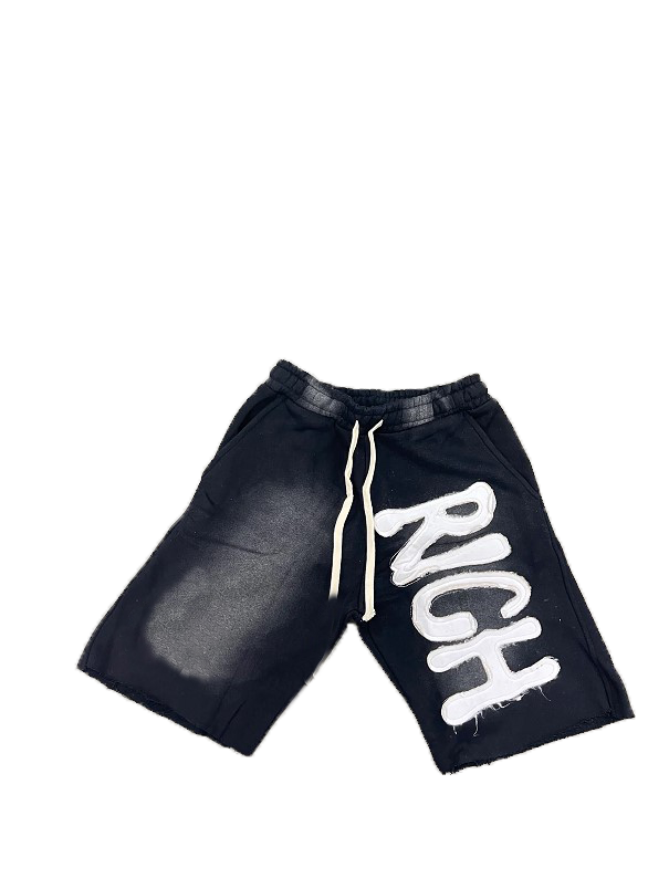 Custom Logo High Quality French Terry Cotton Patch Stitching Shorts Acid Wash Distressed Shorts For Men