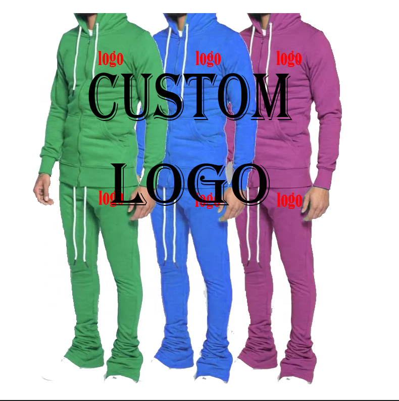 2023 High quality stacked jogging suits  Slim fit  solid color wholesale stacked sweat Tracksuits custom fashion stacked suits