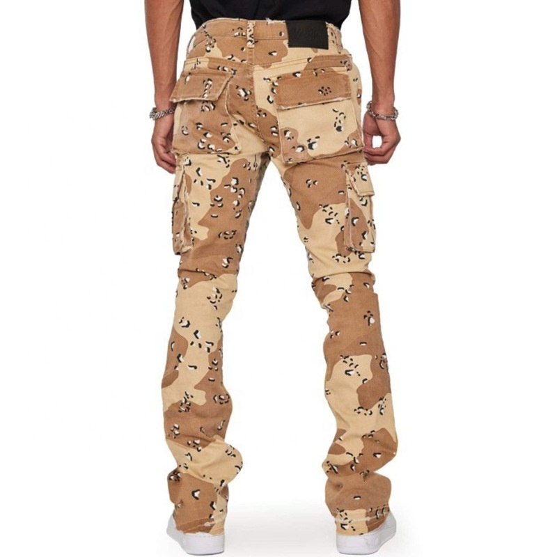 Custom LOGO High Quality Plus Size Men's Pants Cargo All Over Print Wholesale Street Wear Stacked Jogger Baggy stacked pants