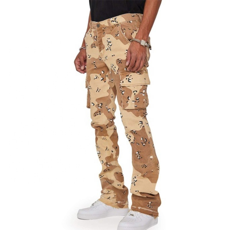 Custom LOGO High Quality Plus Size Men's Pants Cargo All Over Print Wholesale Street Wear Stacked Jogger Baggy stacked pants