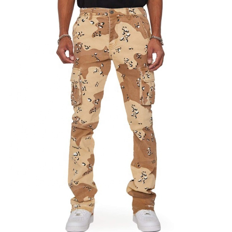 Custom LOGO High Quality Plus Size Men's Pants Cargo All Over Print Wholesale Street Wear Stacked Jogger Baggy stacked pants