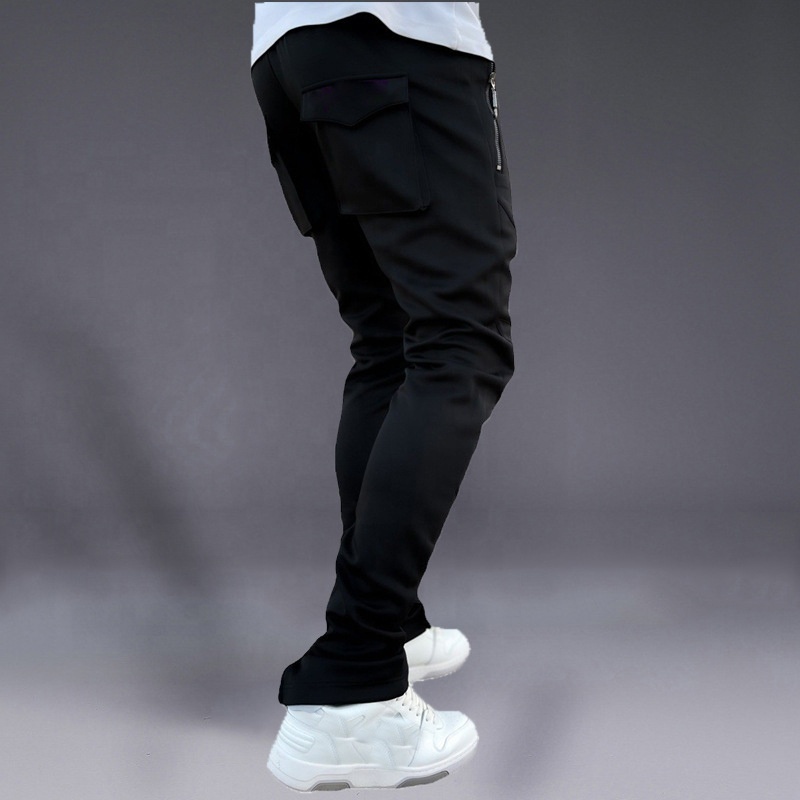 Custom LOGO High Quality Wholesale 100% Cotton Plus Size Men's Pants Cargo Blank Trousers Puff Embroidery Stacked Flare Pants