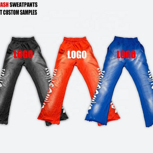 Custom Slim Fit Set Jogger oversized pants 100% Cotton French Terry  cut Vintage Print Distressed Acid Wash Flare Sweatpants Men